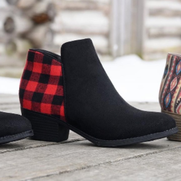 Corkys Shoes New Boutique By Corkys Red Black Buffalo Plaid Booties